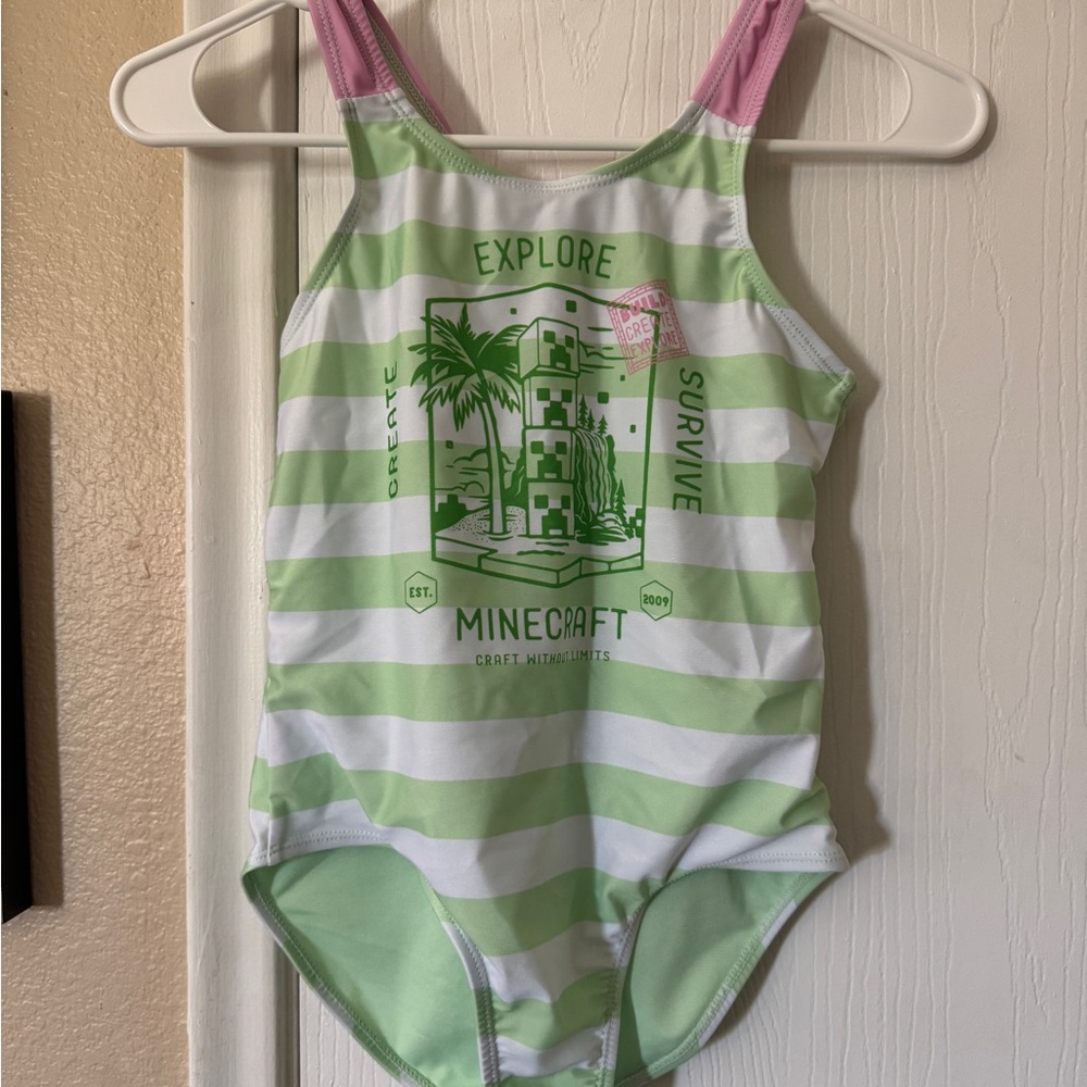 Green and White Striped Minecraft Swimsuit